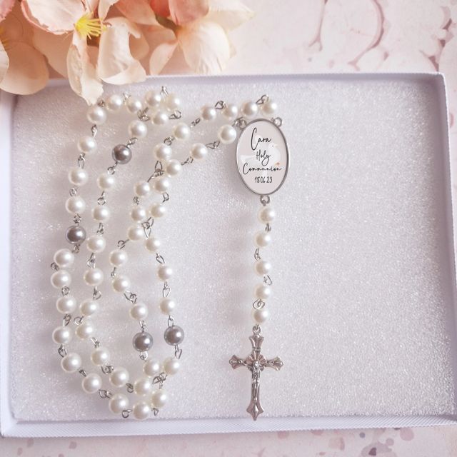 Personalised rosary beads for christening and Holy Communion